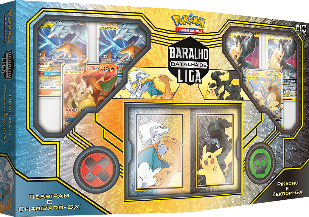 Box - Baralho Batalha de Liga Reshiram e Charizard GX vs Pikachu e Zekrom GX - Pokémon TCG - MoxLand