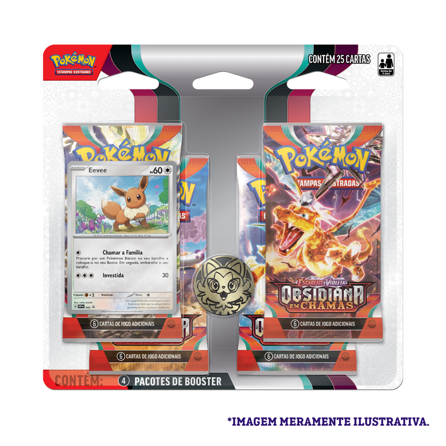 Blister Quádruplo - Escarlate e Violeta 3 Obsidiana em Chamas Eevee - Pokémon TCG - MoxLand