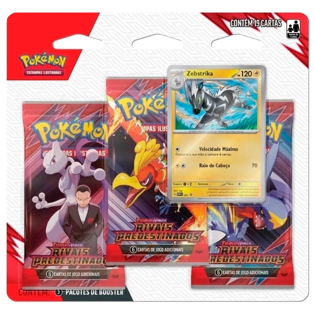 Blister Triplo - Escarlate e Violeta 10 Rivais Predestinados Zebstrika - Pokémon TCG - MoxLand
