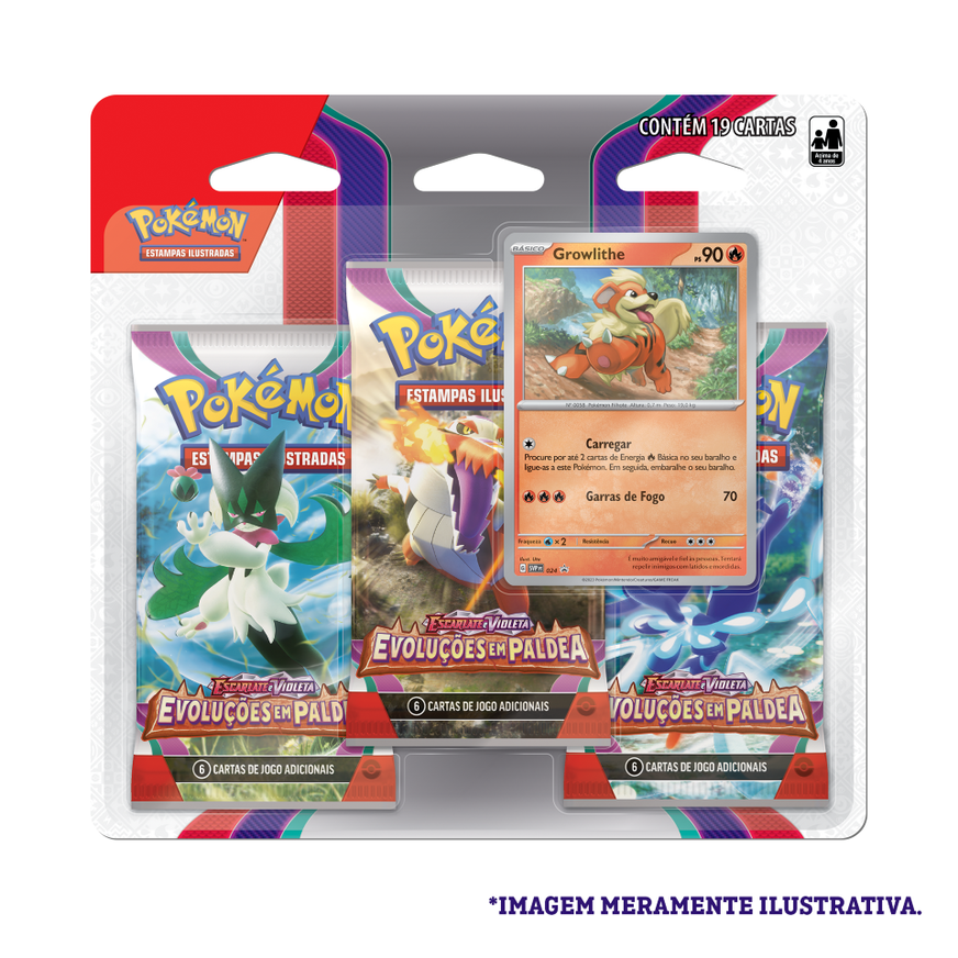 Blister Triplo - Escarlate e Violeta 2 Evoluções em Paldea Growlithe - Pokémon TCG - MoxLand