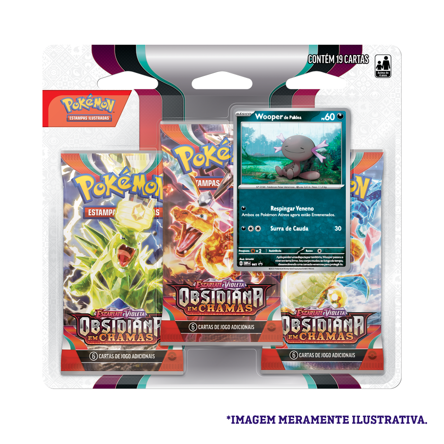 Blister Triplo - Escarlate e Violeta 3 Obsidiana em Chamas Wooper de Paldea - Pokémon TCG - MoxLand