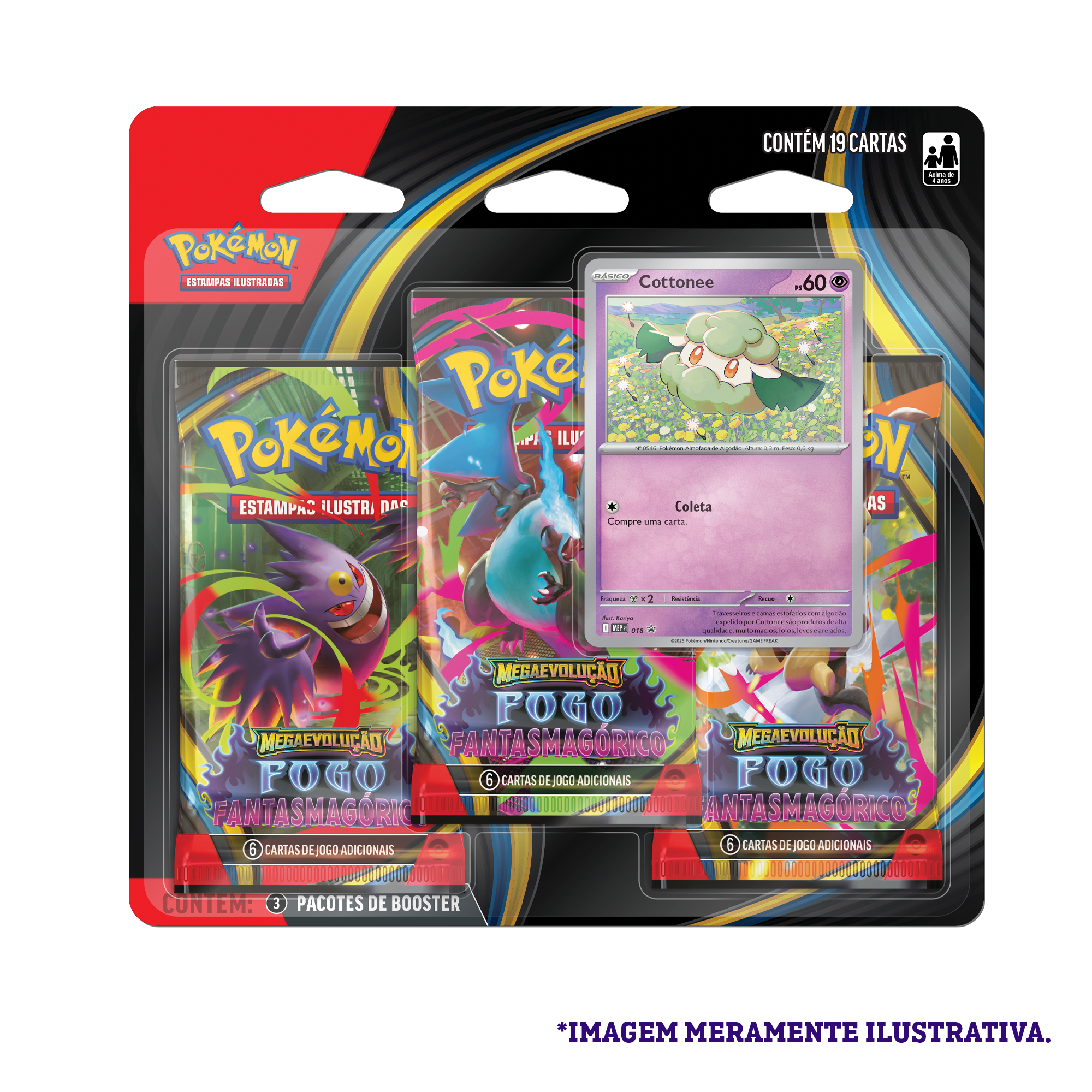 Blister Triplo - Megaevolução 2 Fogo Fantasmagórico Cottonee - Pokémon TCG - MoxLand