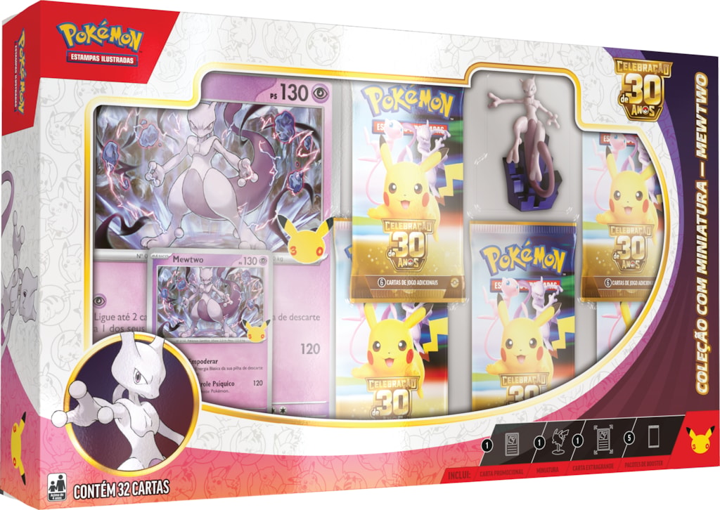 Box - Coleção com Miniatura de Celebração de 30 Anos Mewtwo - Pokémon TCG - MoxLand