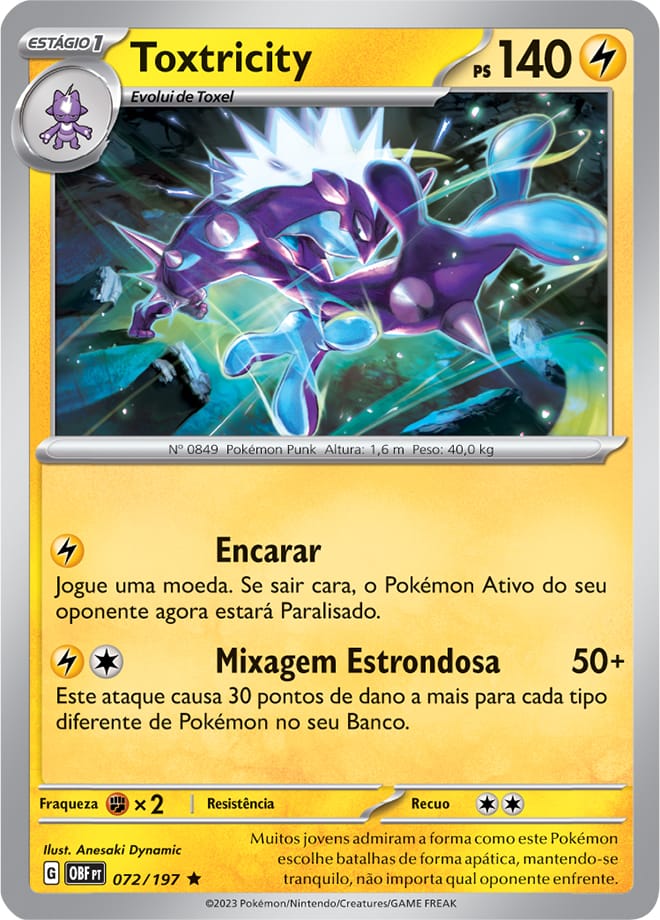 Toxtricity (carta rara) + Toxel (básico e evolução) - Pokémon TCG Cards  (original em português)