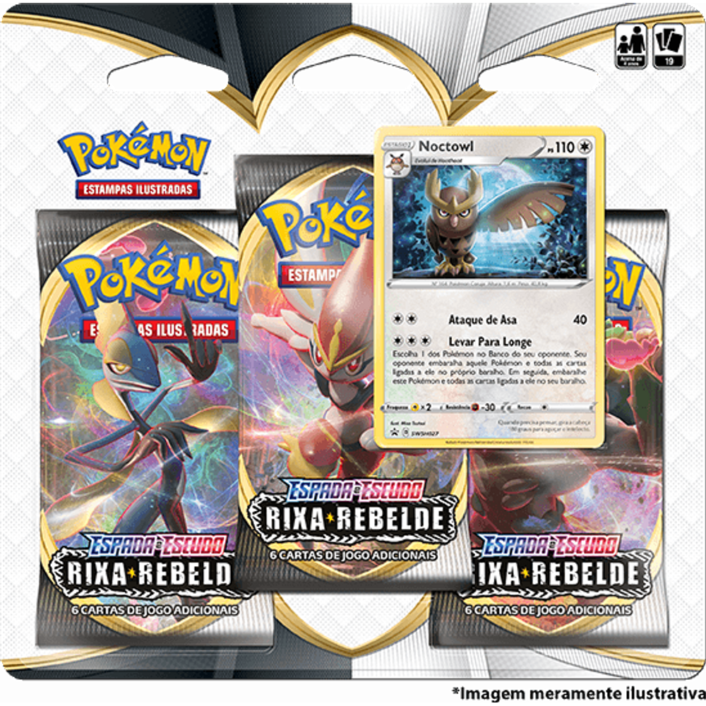 Blister Triplo - Espada e Escudo 2 Rixa Rebelde Noctowl - Pokémon TCG - MoxLand