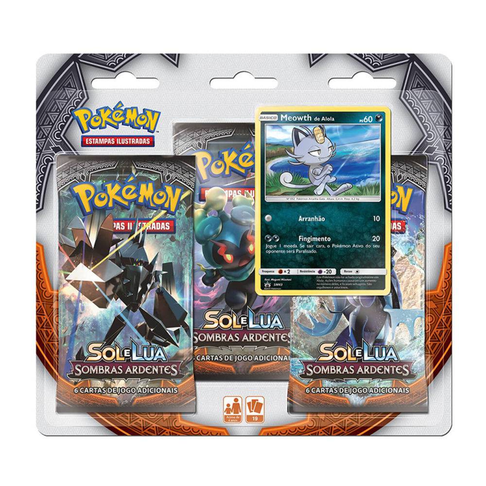 Blister Triplo - Sol e Lua 3 Sombras Ardentes Meowth - Pokémon TCG - MoxLand